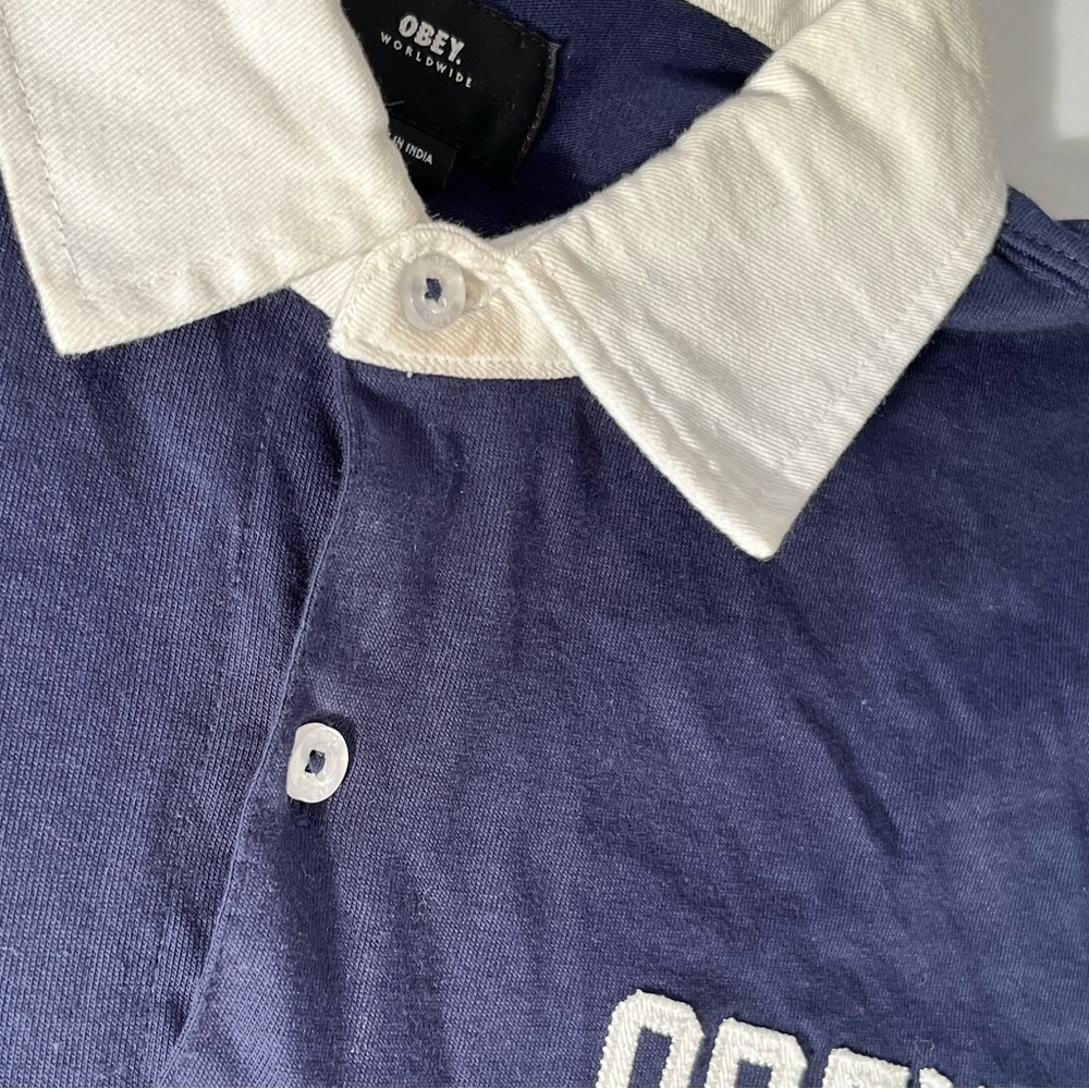 Obey navy white long sleeve M - Picture 3 of 3